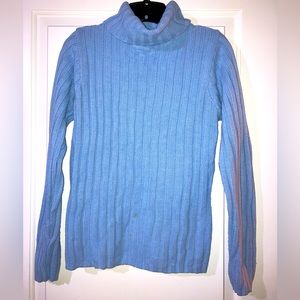 Cut 4 U comfy, ribbed, turtleneck sweater in blue, size 1X. Two stains on front.
